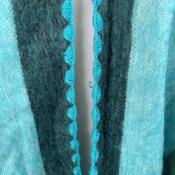 Alpaca Cotton Poncho Sweater Blue Stripe Button Hooded Sz OS Soft Cozy - Picture 5 of 10